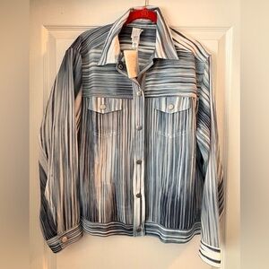 Marla Wynne Layers Chiffon Jacket
Chic Blue and White Striped Shirt Jacket